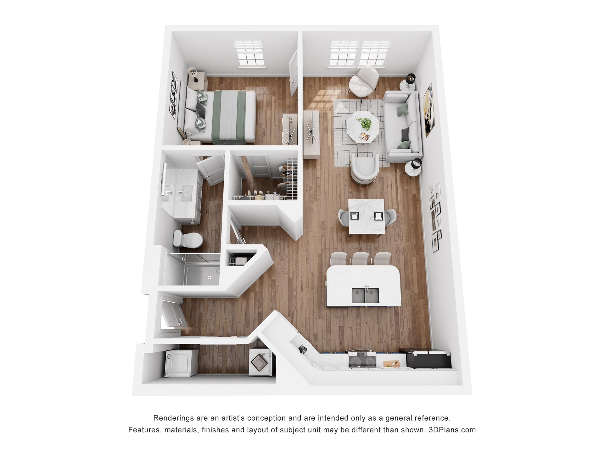 Floor plan for 1 bed, 1 bath, 813 sqft